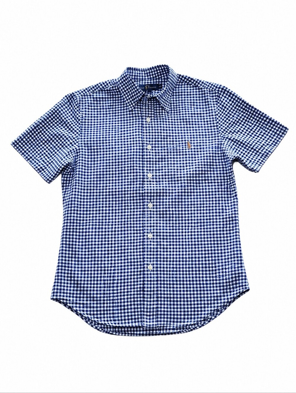 Polo Ralph Lauren Boys Blue White Gingham Button Down Shirt Size M 10-12 Slim Fi